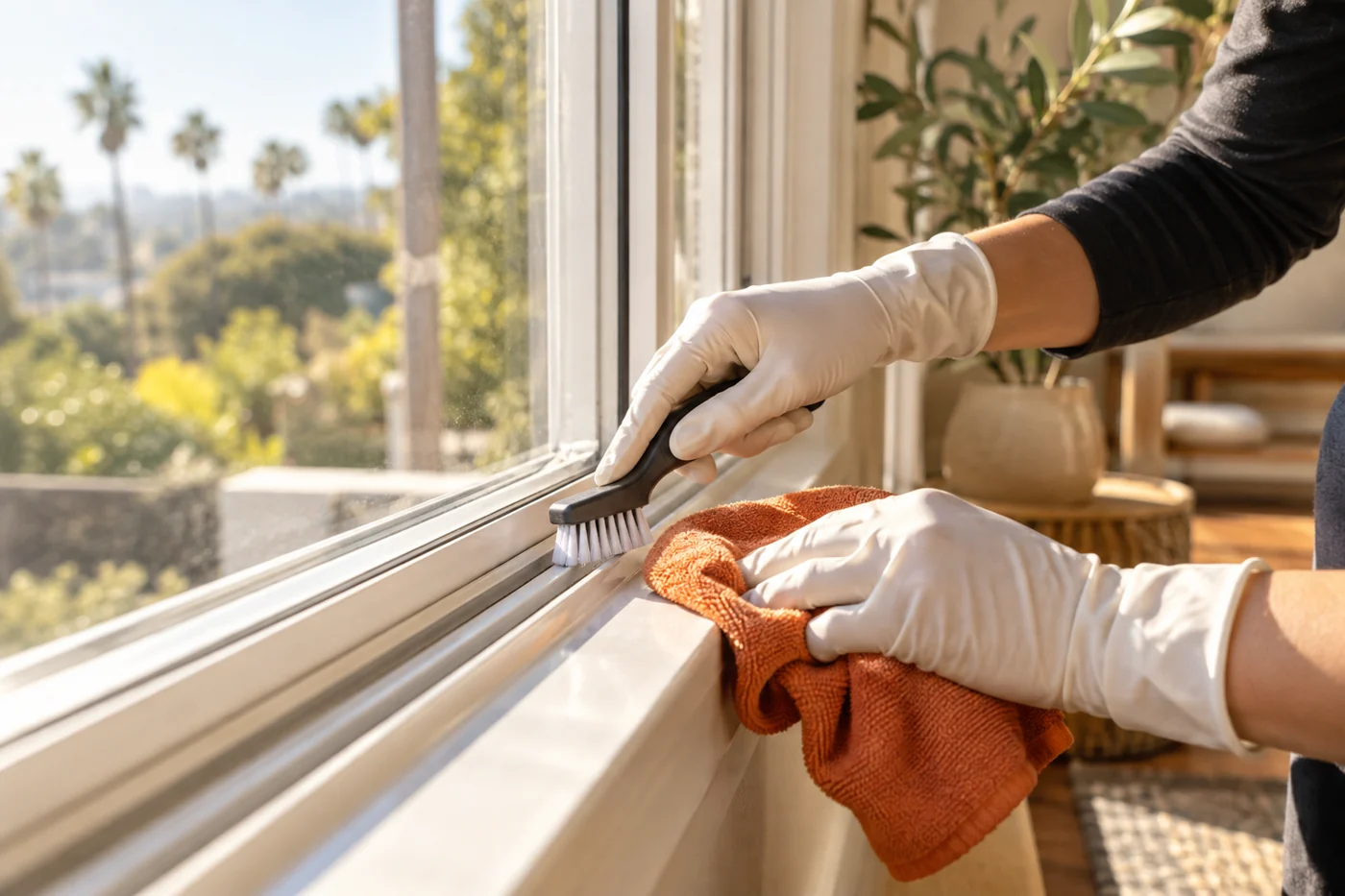 Careful detail cleaning of a window track
